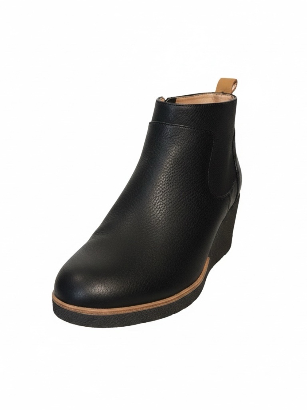 Dr. Scholl's Black Wedge Ankle Boot with Tan Pull Tab